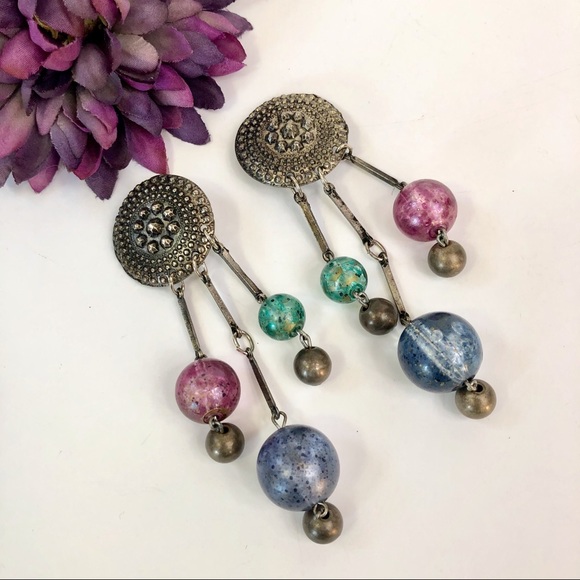 Vintage 80s Clip Statement Earrings - Picture 2 of 8